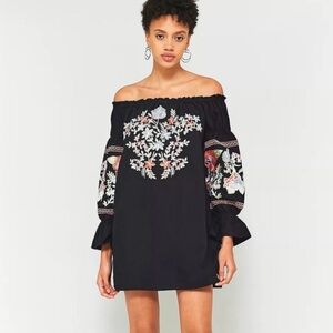 Free People Embroidered Off-Shoulder Black Dress